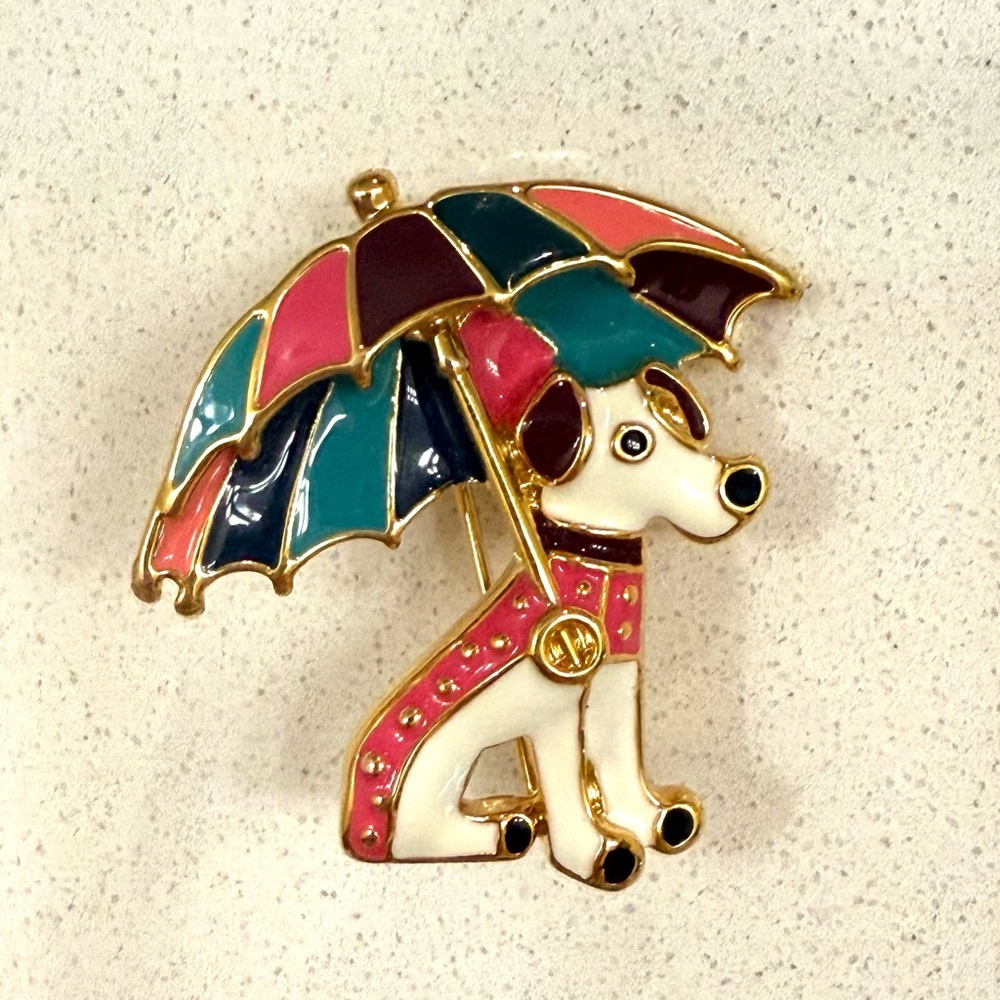 Charming Dog Brooch with Colorful Umbrella